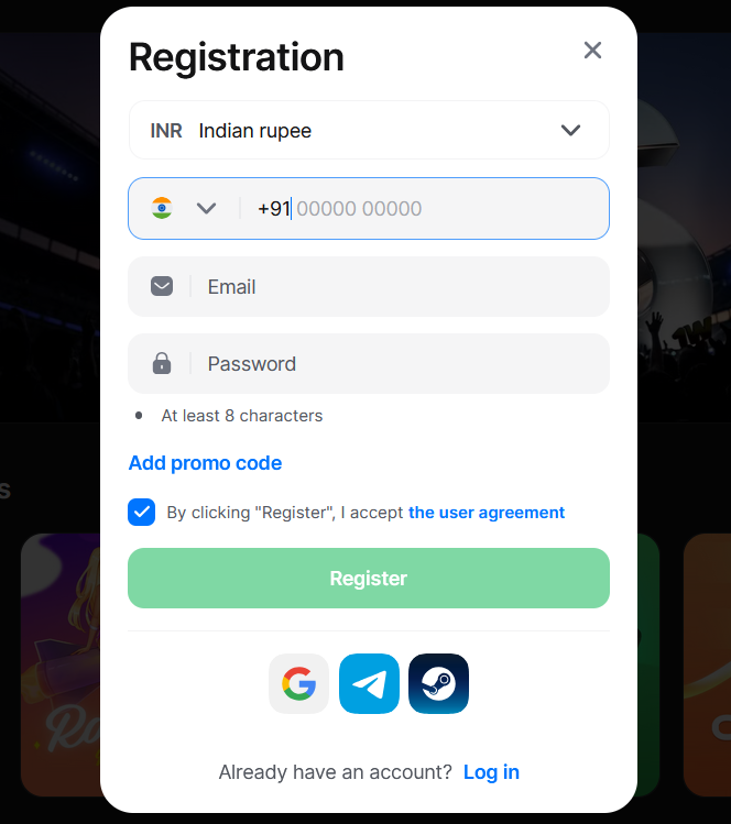 Quick and easy registration process for new players on 1win India platform